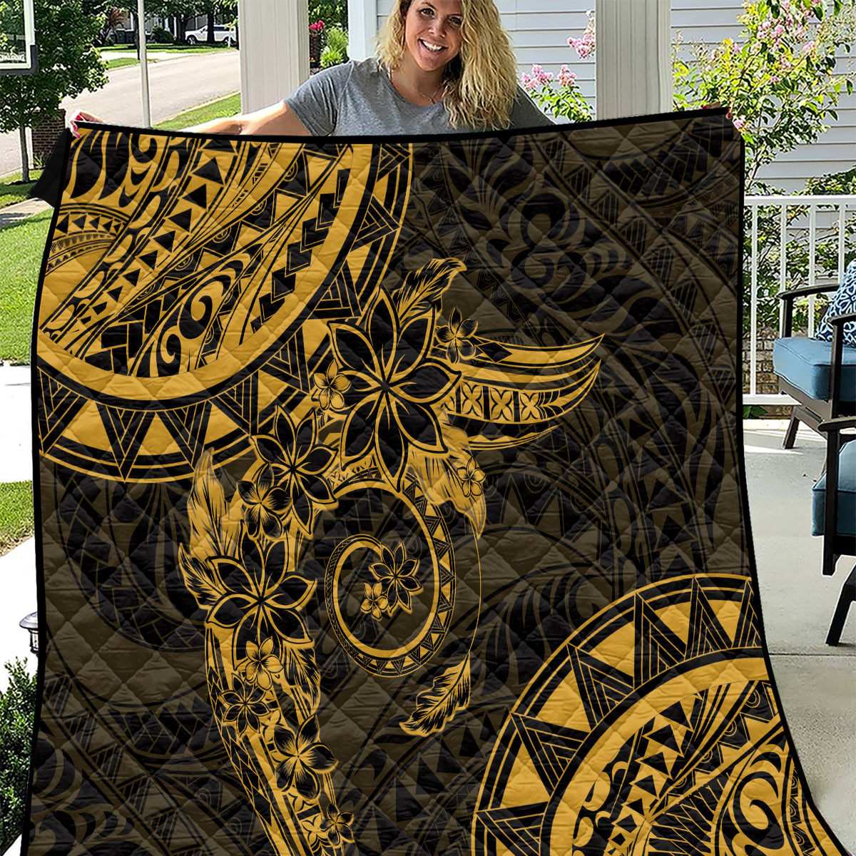 Polynesian Sunset Plumeria Quilt Gold Polynesian Tattoo LT05 Gold - Polynesian Pride