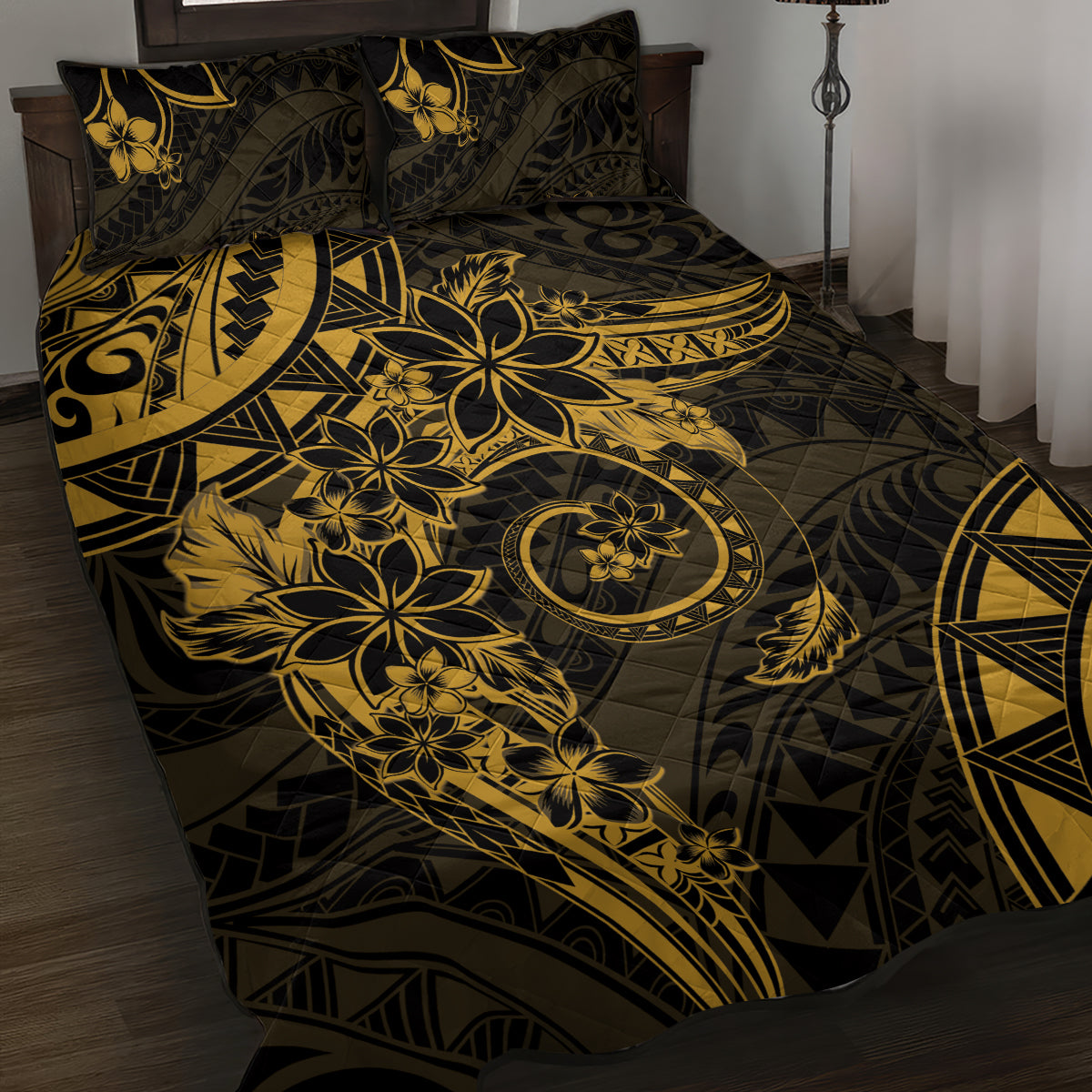 Polynesian Sunset Plumeria Quilt Bed Set Gold Polynesian Tattoo LT05 Gold - Polynesian Pride