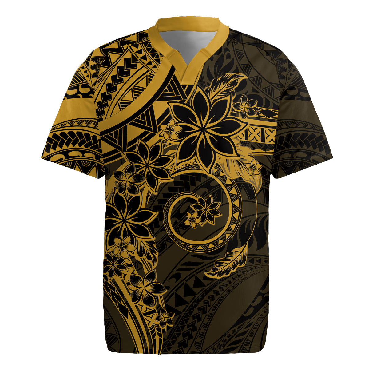 Polynesian Sunset Plumeria Rugby Jersey Gold Polynesian Tattoo LT05 Gold - Polynesian Pride