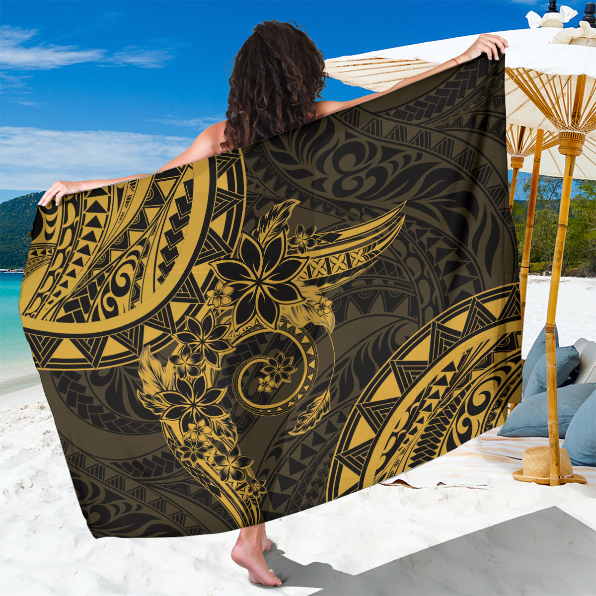 Polynesian Sunset Plumeria Sarong Gold Polynesian Tattoo