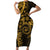 Polynesian Sunset Plumeria Short Sleeve Bodycon Dress Gold Polynesian Tattoo