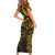 Polynesian Sunset Plumeria Short Sleeve Bodycon Dress Gold Polynesian Tattoo