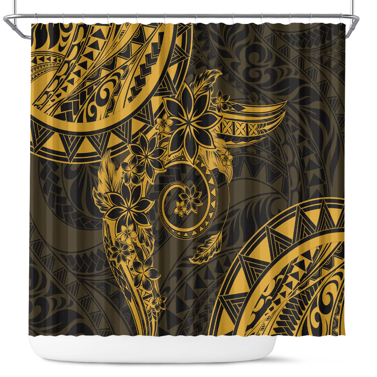 Polynesian Sunset Plumeria Shower Curtain Gold Polynesian Tattoo LT05 Gold - Polynesian Pride