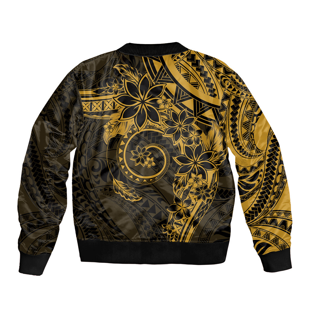 Polynesian Sunset Plumeria Sleeve Zip Bomber Jacket Gold Polynesian Tattoo