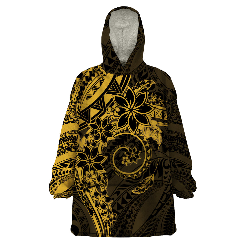 Polynesian Sunset Plumeria Wearable Blanket Hoodie Gold Polynesian Tattoo LT05 One Size Gold - Polynesian Pride