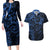 Polynesian Sunset Plumeria Couples Matching Long Sleeve Bodycon Dress and Hawaiian Shirt Navy Polynesian Tattoo