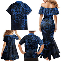 Polynesian Sunset Plumeria Family Matching Mermaid Dress and Hawaiian Shirt Navy Polynesian Tattoo
