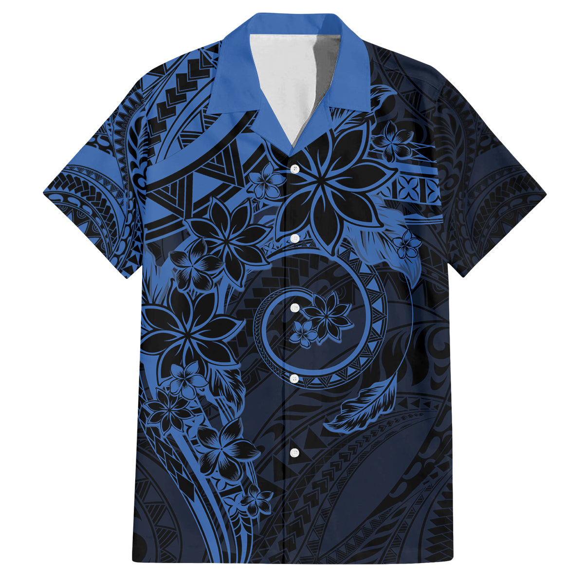 Polynesian Sunset Plumeria Family Matching Off The Shoulder Long Sleeve Dress and Hawaiian Shirt Navy Polynesian Tattoo LT05 Dad's Shirt - Short Sleeve Navy - Polynesian Pride
