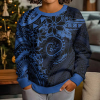 Polynesian Sunset Plumeria Kid Ugly Christmas Sweater Navy Polynesian Tattoo