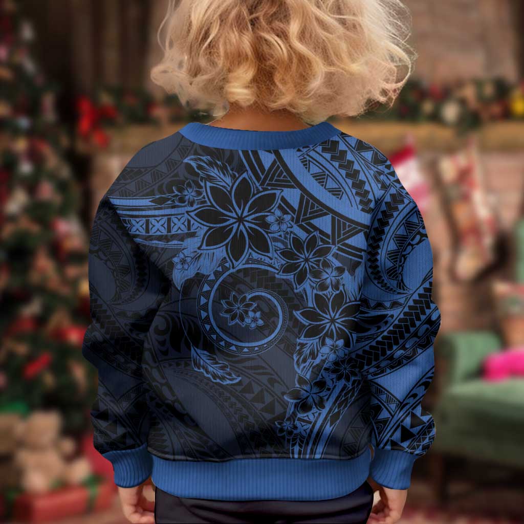 Polynesian Sunset Plumeria Kid Ugly Christmas Sweater Navy Polynesian Tattoo