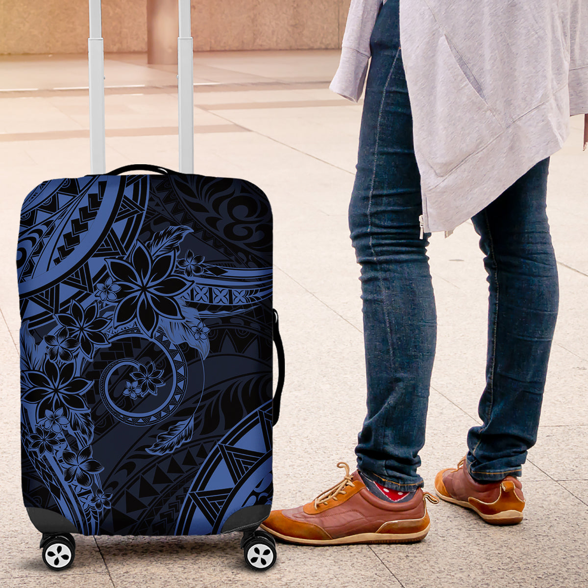 Polynesian Sunset Plumeria Luggage Cover Navy Polynesian Tattoo LT05 Navy - Polynesian Pride