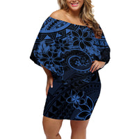 Polynesian Sunset Plumeria Off Shoulder Short Dress Navy Polynesian Tattoo