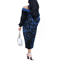 Polynesian Sunset Plumeria Off The Shoulder Long Sleeve Dress Navy Polynesian Tattoo