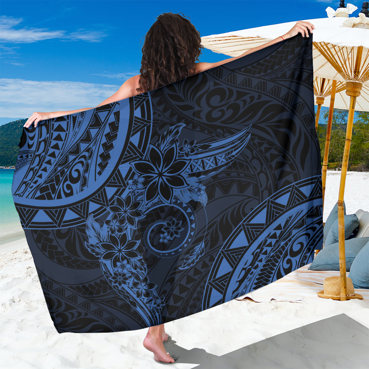 Polynesian Sunset Plumeria Sarong Navy Polynesian Tattoo