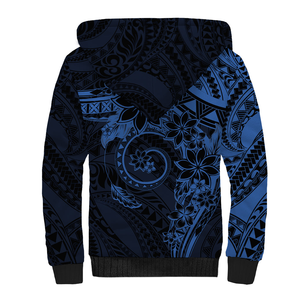 Polynesian Sunset Plumeria Sherpa Hoodie Navy Polynesian Tattoo