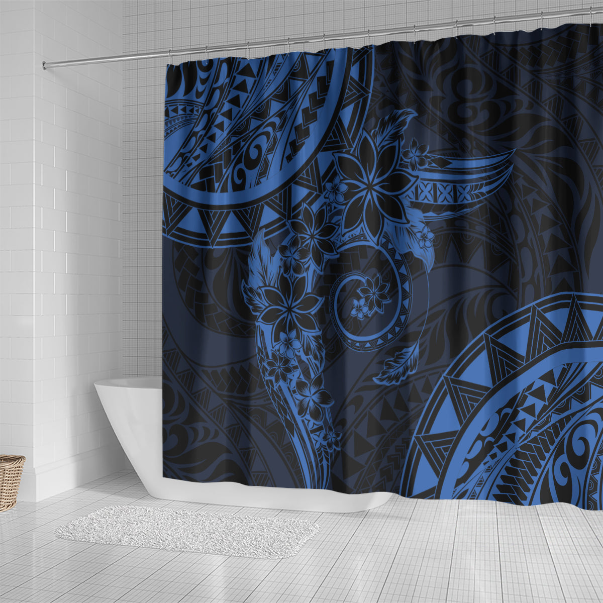 Polynesian Sunset Plumeria Shower Curtain Navy Polynesian Tattoo