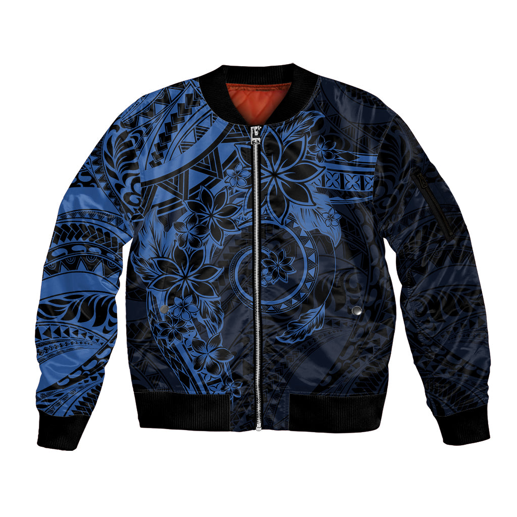 Polynesian Sunset Plumeria Sleeve Zip Bomber Jacket Navy Polynesian Tattoo