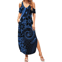 Polynesian Sunset Plumeria Summer Maxi Dress Navy Polynesian Tattoo