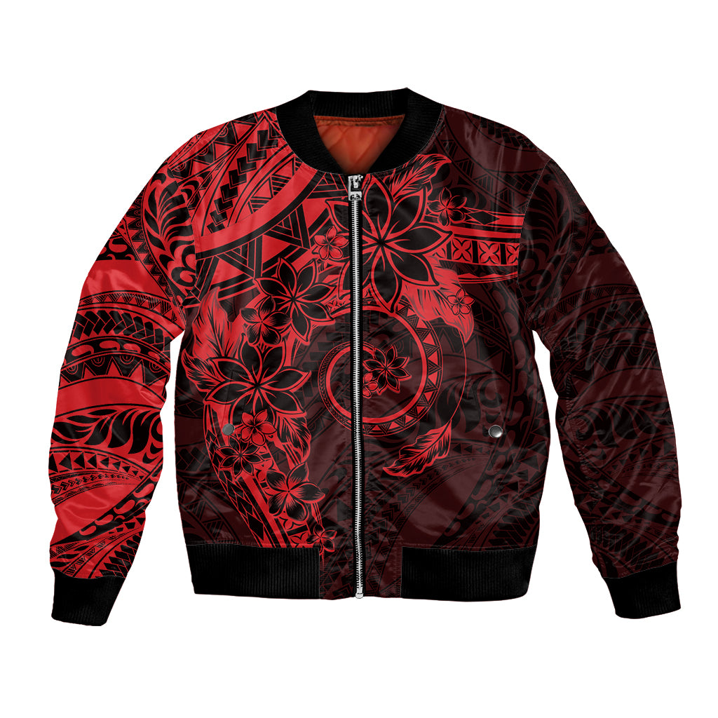 Polynesian Sunset Plumeria Bomber Jacket Red Polynesian Tattoo LT05 Unisex Red - Polynesian Pride