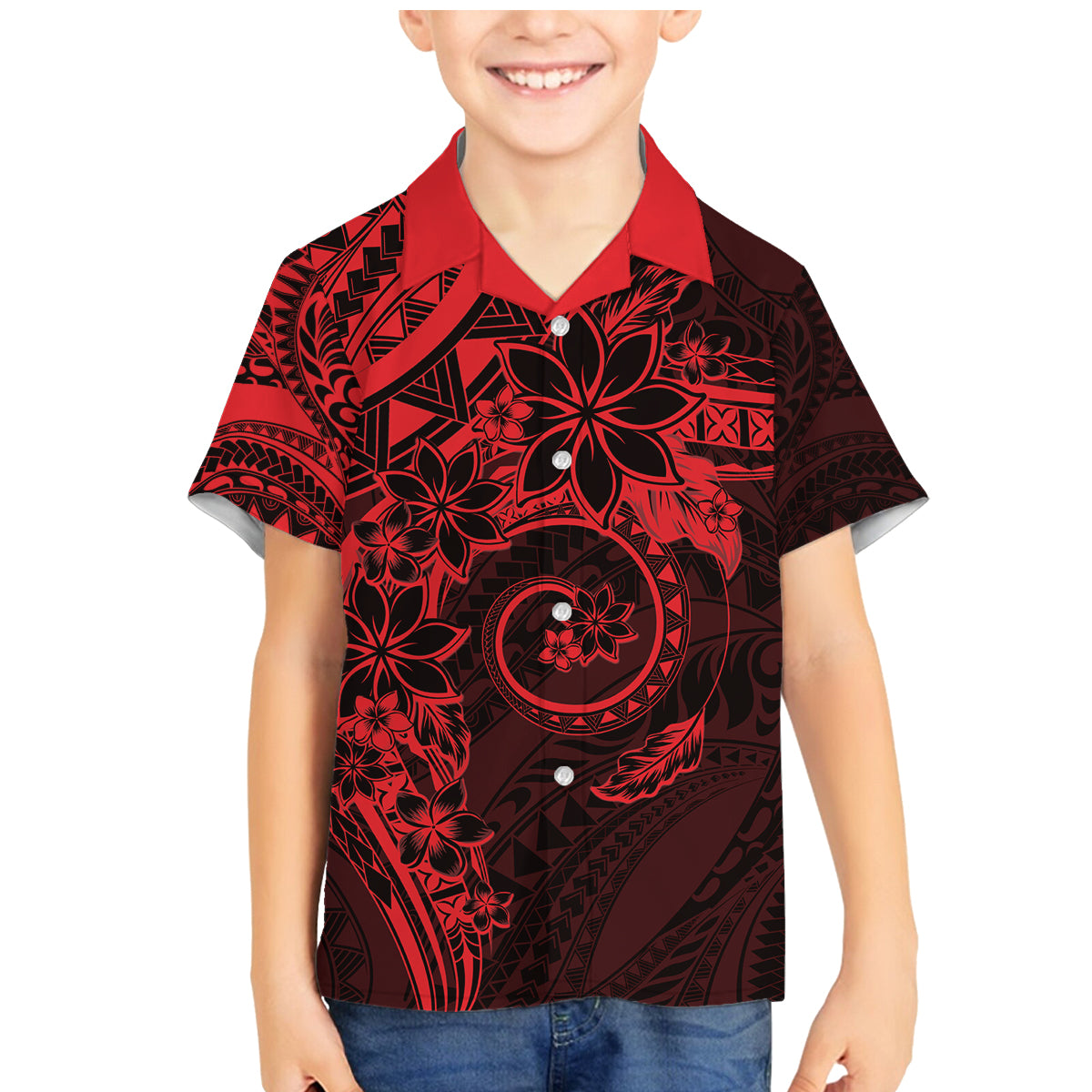 Polynesian Sunset Plumeria Family Matching Mermaid Dress and Hawaiian Shirt Red Polynesian Tattoo