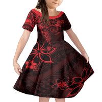 Polynesian Sunset Plumeria Family Matching Off The Shoulder Long Sleeve Dress and Hawaiian Shirt Red Polynesian Tattoo LT05 Daughter's Dress Red - Polynesian Pride
