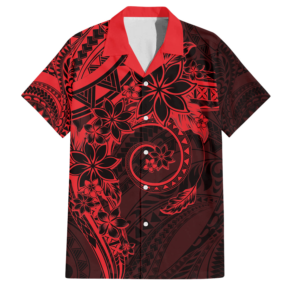 Polynesian Sunset Plumeria Family Matching Off The Shoulder Long Sleeve Dress and Hawaiian Shirt Red Polynesian Tattoo LT05 Dad's Shirt - Short Sleeve Red - Polynesian Pride