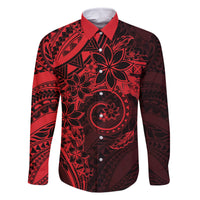 Polynesian Sunset Plumeria Family Matching Off The Shoulder Long Sleeve Dress and Hawaiian Shirt Red Polynesian Tattoo LT05 Dad's Shirt - Long Sleeve Red - Polynesian Pride