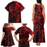 Polynesian Sunset Plumeria Family Matching Tank Maxi Dress and Hawaiian Shirt Red Polynesian Tattoo