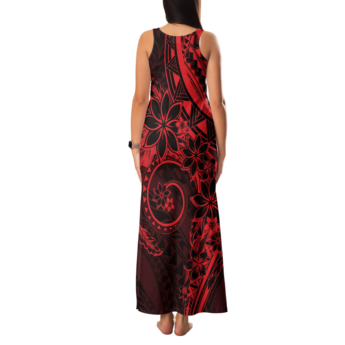 Polynesian Sunset Plumeria Family Matching Tank Maxi Dress and Hawaiian Shirt Red Polynesian Tattoo