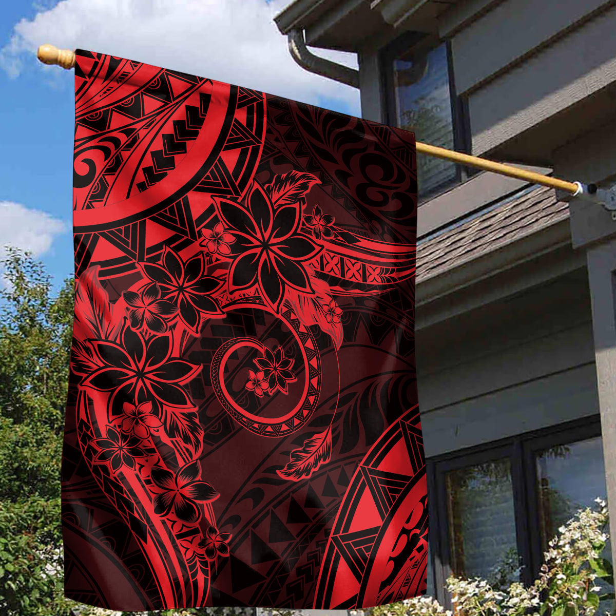 Polynesian Sunset Plumeria Garden Flag Red Polynesian Tattoo