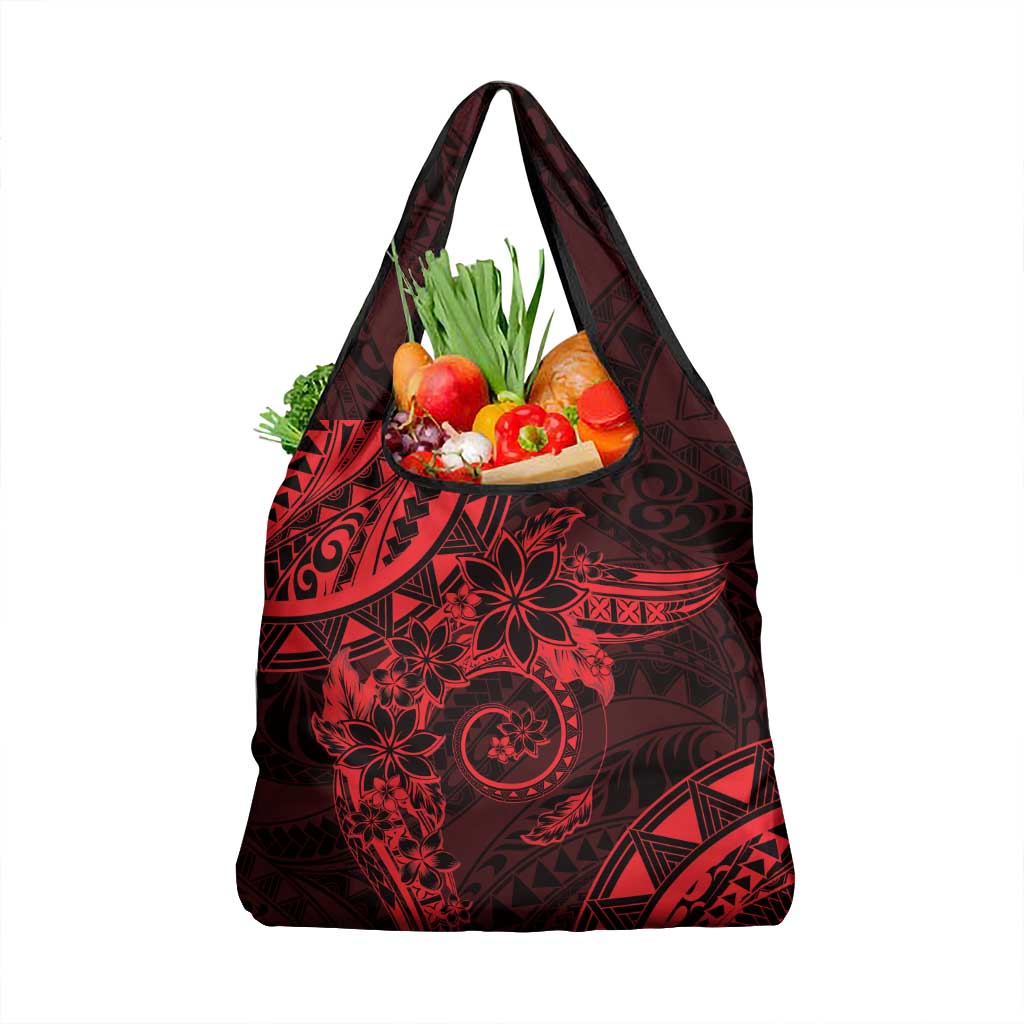 Polynesian Sunset Plumeria Grocery Bag Red Polynesian Tattoo