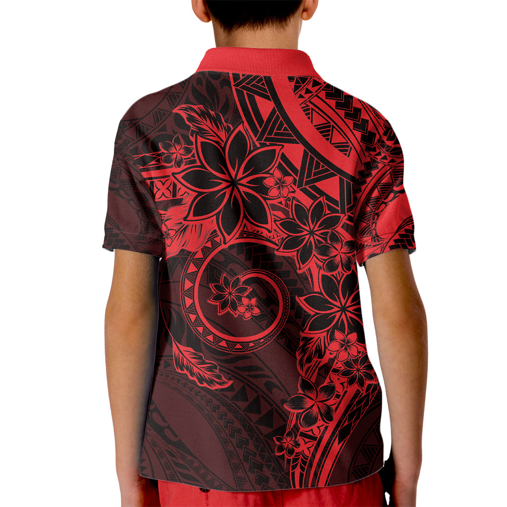 Polynesian Sunset Plumeria Kid Polo Shirt Red Polynesian Tattoo