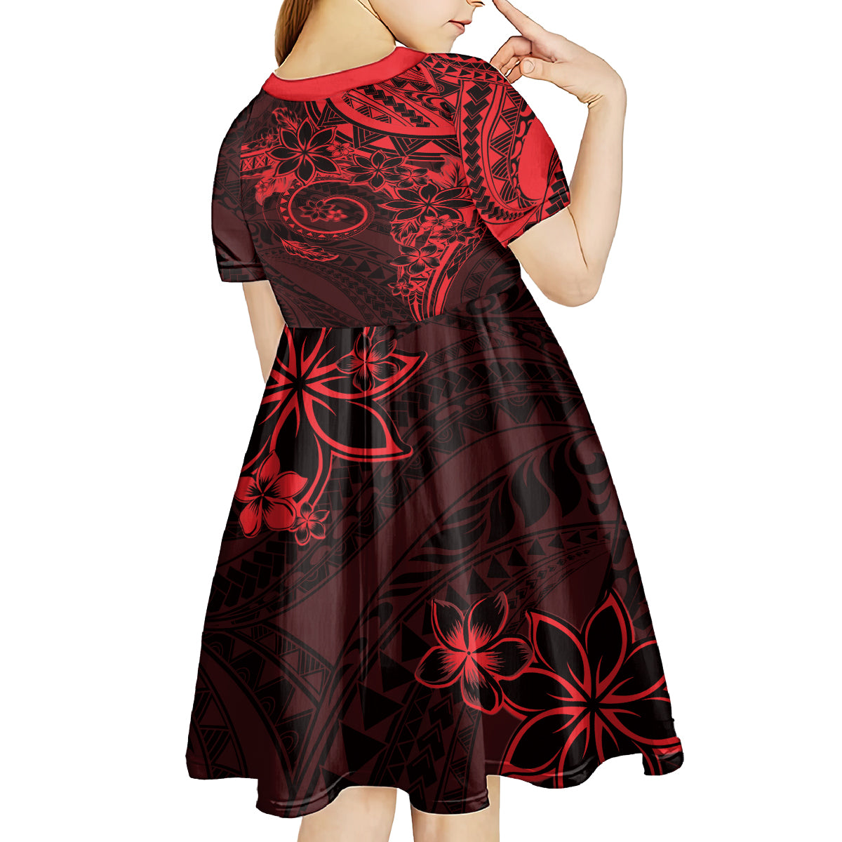 Polynesian Sunset Plumeria Kid Short Sleeve Dress Red Polynesian Tattoo