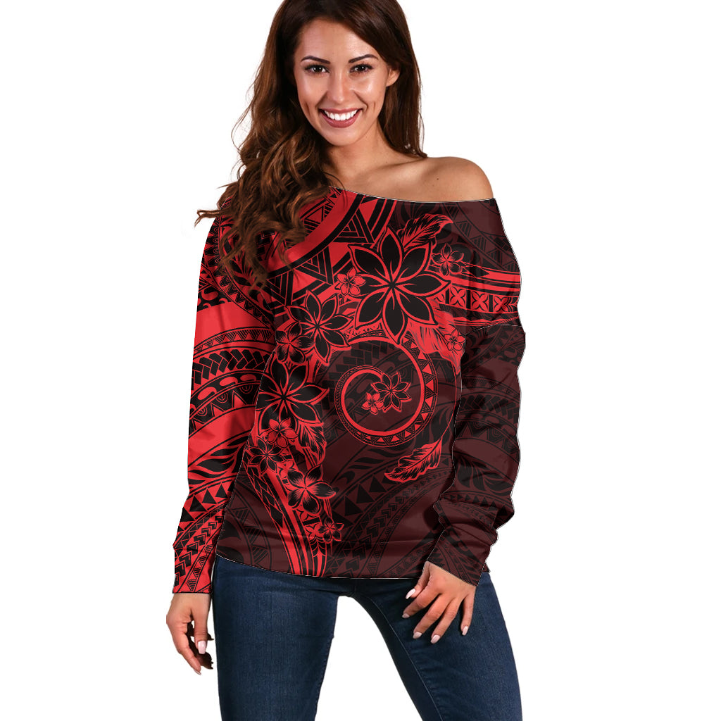 Polynesian Sunset Plumeria Off Shoulder Sweater Red Polynesian Tattoo