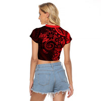 Polynesian Sunset Plumeria Raglan Cropped T Shirt Red Polynesian Tattoo