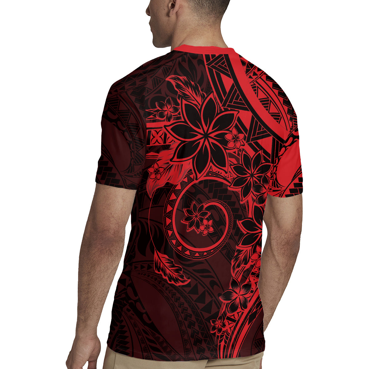 Polynesian Sunset Plumeria Rugby Jersey Red Polynesian Tattoo