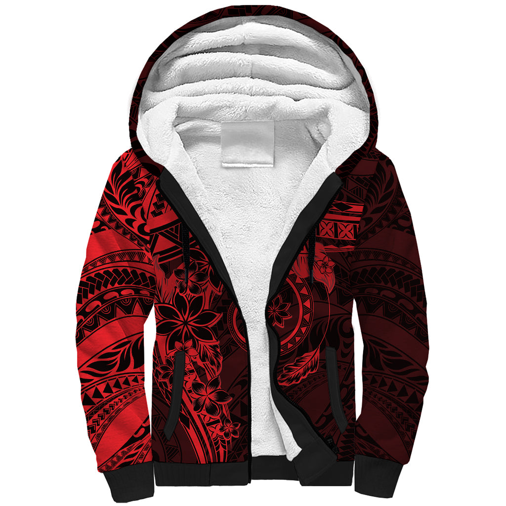 Polynesian Sunset Plumeria Sherpa Hoodie Red Polynesian Tattoo