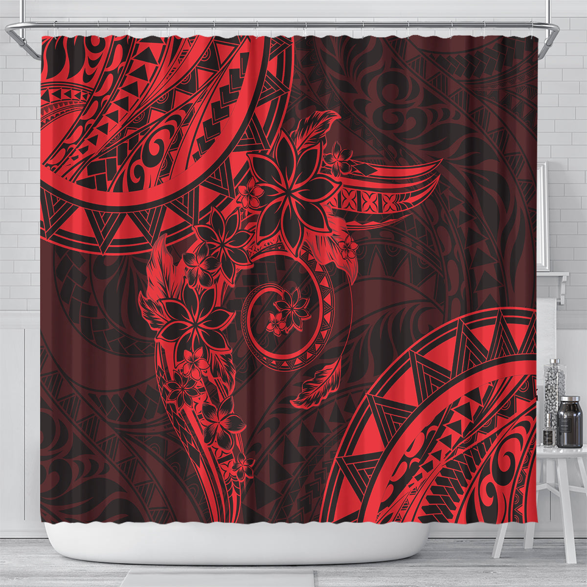 Polynesian Sunset Plumeria Shower Curtain Red Polynesian Tattoo