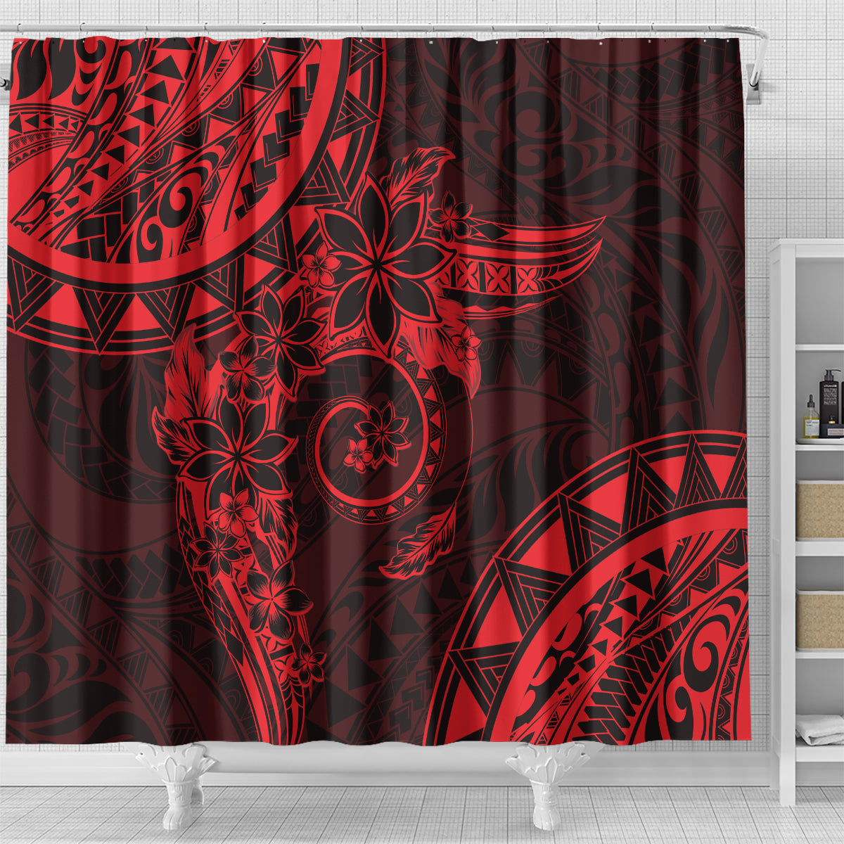 Polynesian Sunset Plumeria Shower Curtain Red Polynesian Tattoo