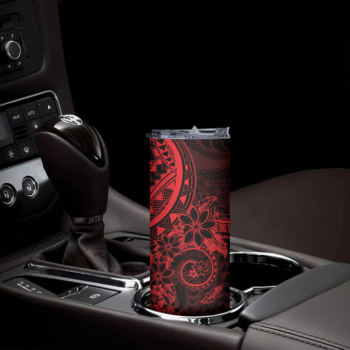 Red Polynesian Pattern With Plumeria Flowers Skinny Tumbler