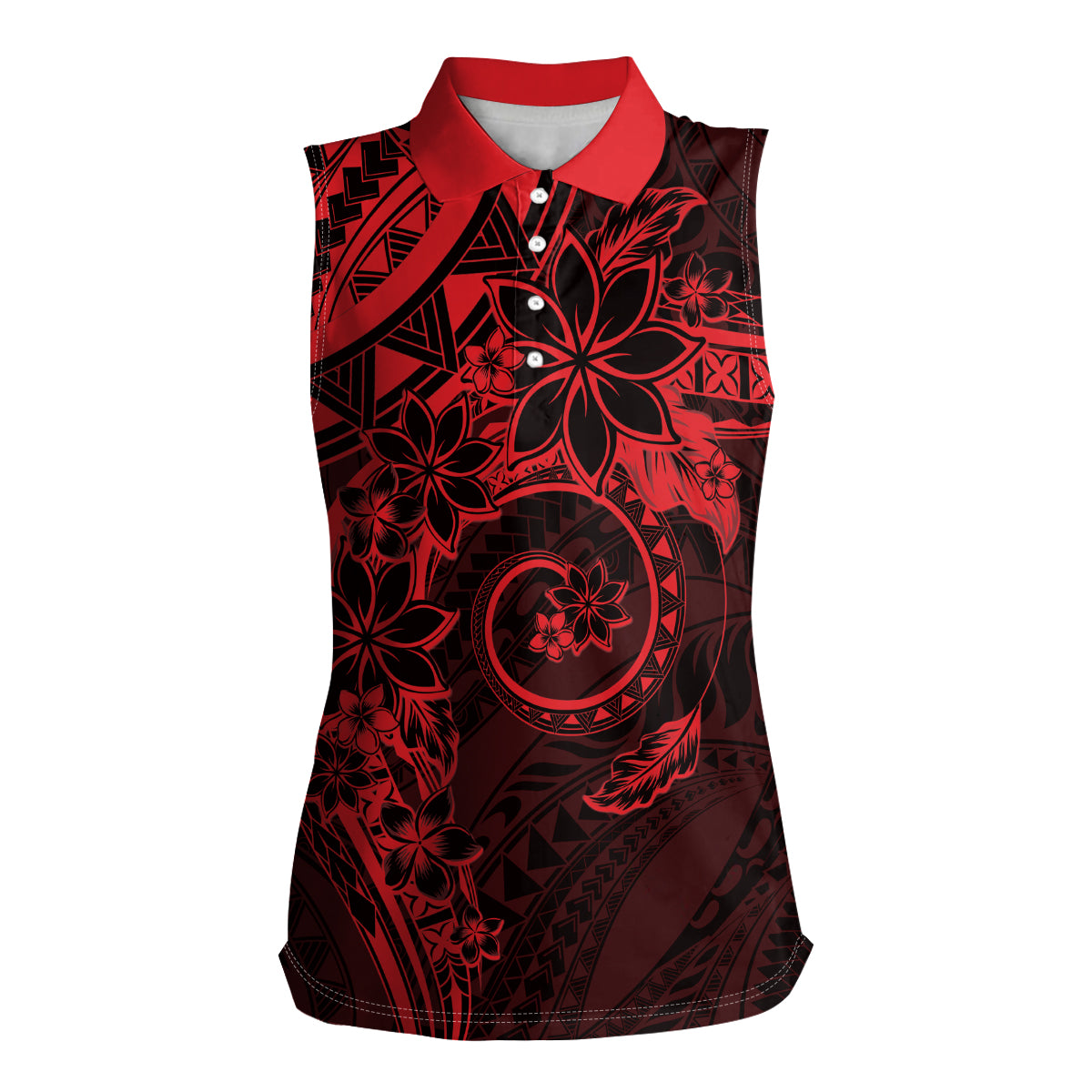 Polynesian Sunset Plumeria Women Sleeveless Polo Shirt Red Polynesian Tattoo LT05 Female Red - Polynesian Pride