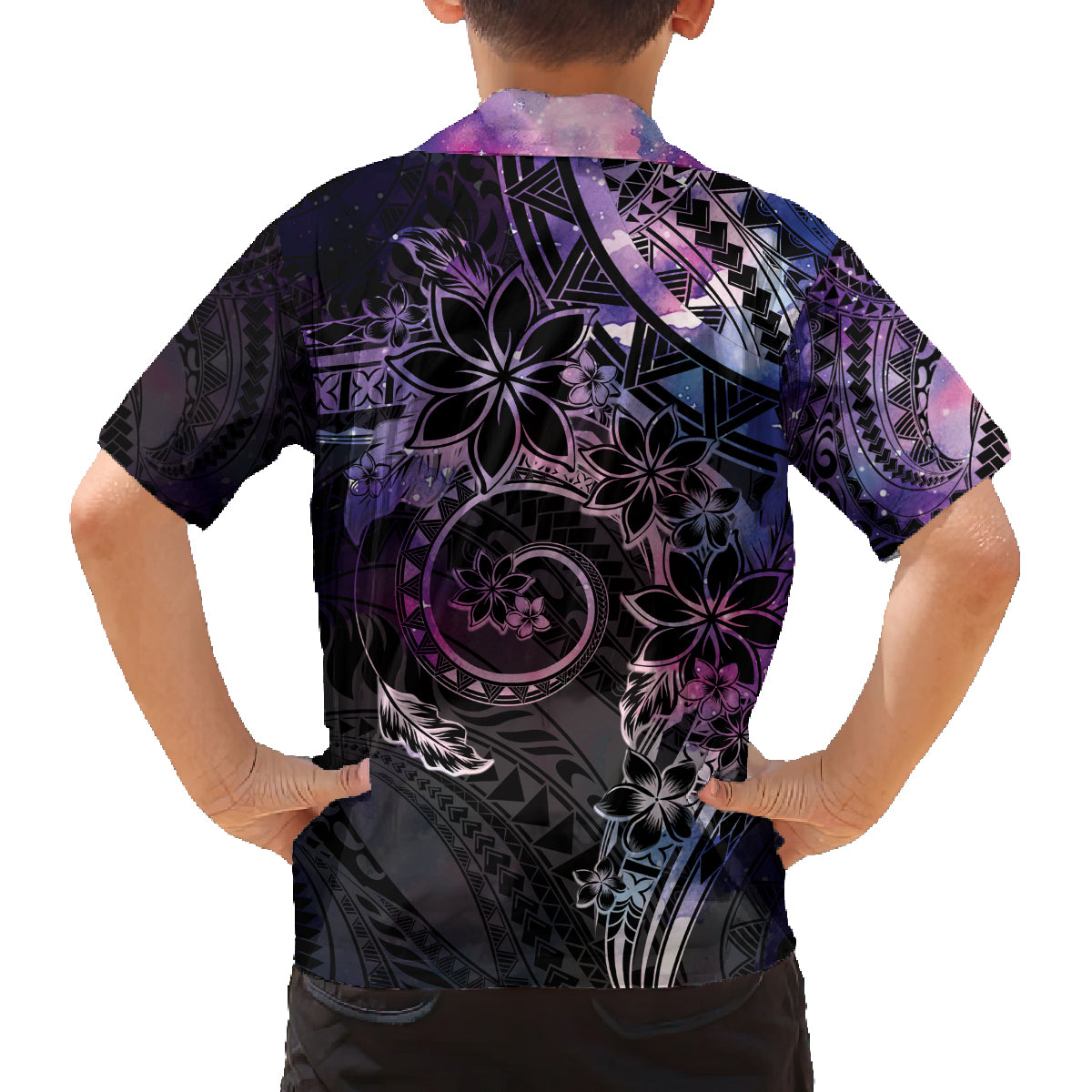 Polynesian Sunset Plumeria Family Matching Long Sleeve Bodycon Dress and Hawaiian Shirt Galaxy Polynesian Tattoo