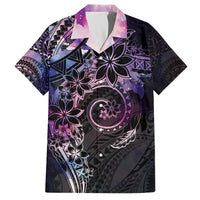 Polynesian Sunset Plumeria Family Matching Off The Shoulder Long Sleeve Dress and Hawaiian Shirt Galaxy Polynesian Tattoo LT05 Dad's Shirt - Short Sleeve Galaxy - Polynesian Pride