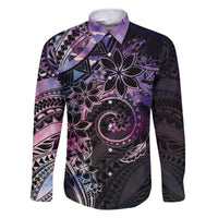 Polynesian Sunset Plumeria Family Matching Off The Shoulder Long Sleeve Dress and Hawaiian Shirt Galaxy Polynesian Tattoo LT05 Dad's Shirt - Long Sleeve Galaxy - Polynesian Pride