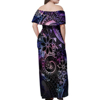 Polynesian Sunset Plumeria Family Matching Off Shoulder Maxi Dress and Hawaiian Shirt Galaxy Polynesian Tattoo