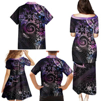 Polynesian Sunset Plumeria Family Matching Puletasi and Hawaiian Shirt Galaxy Polynesian Tattoo