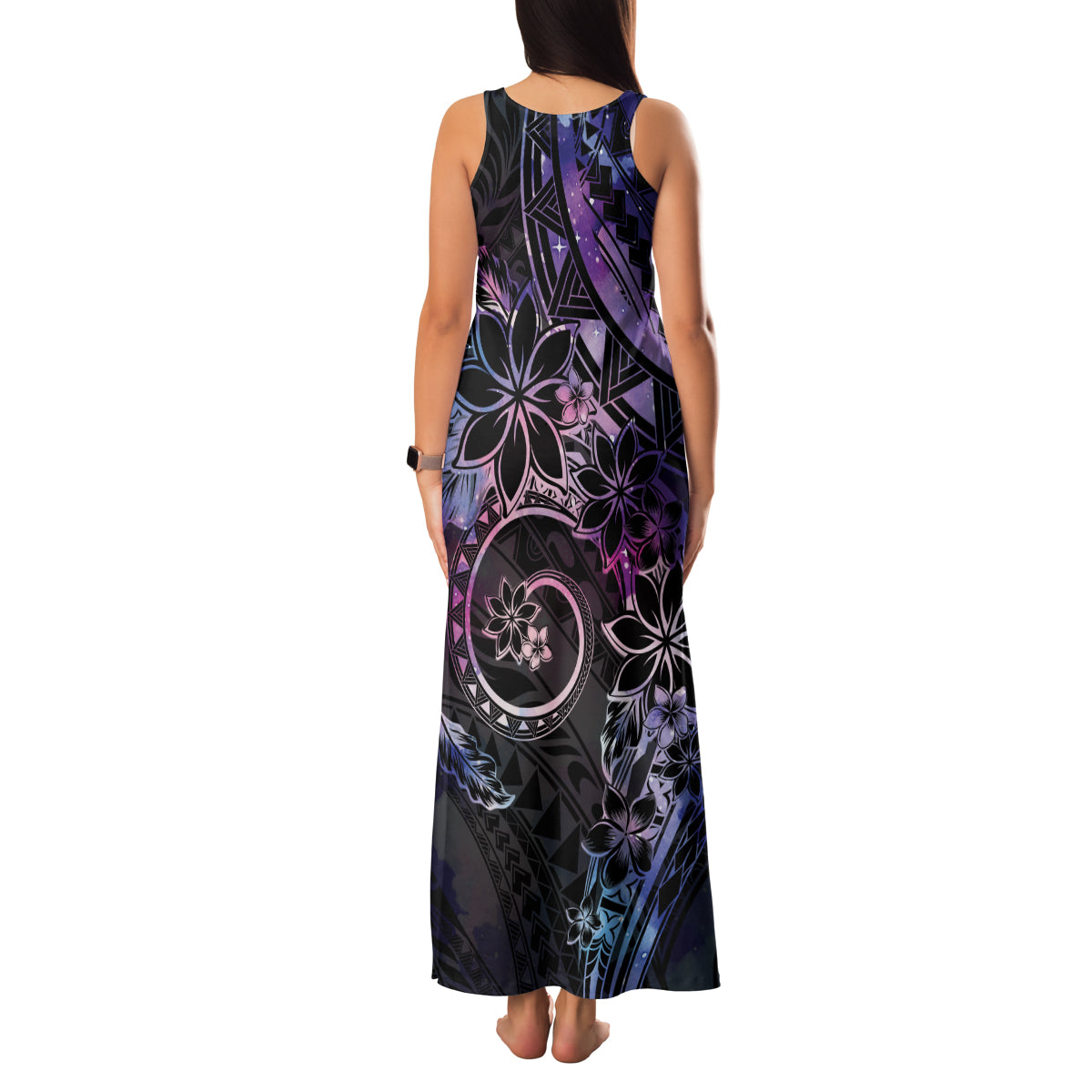 Polynesian Sunset Plumeria Family Matching Tank Maxi Dress and Hawaiian Shirt Galaxy Polynesian Tattoo
