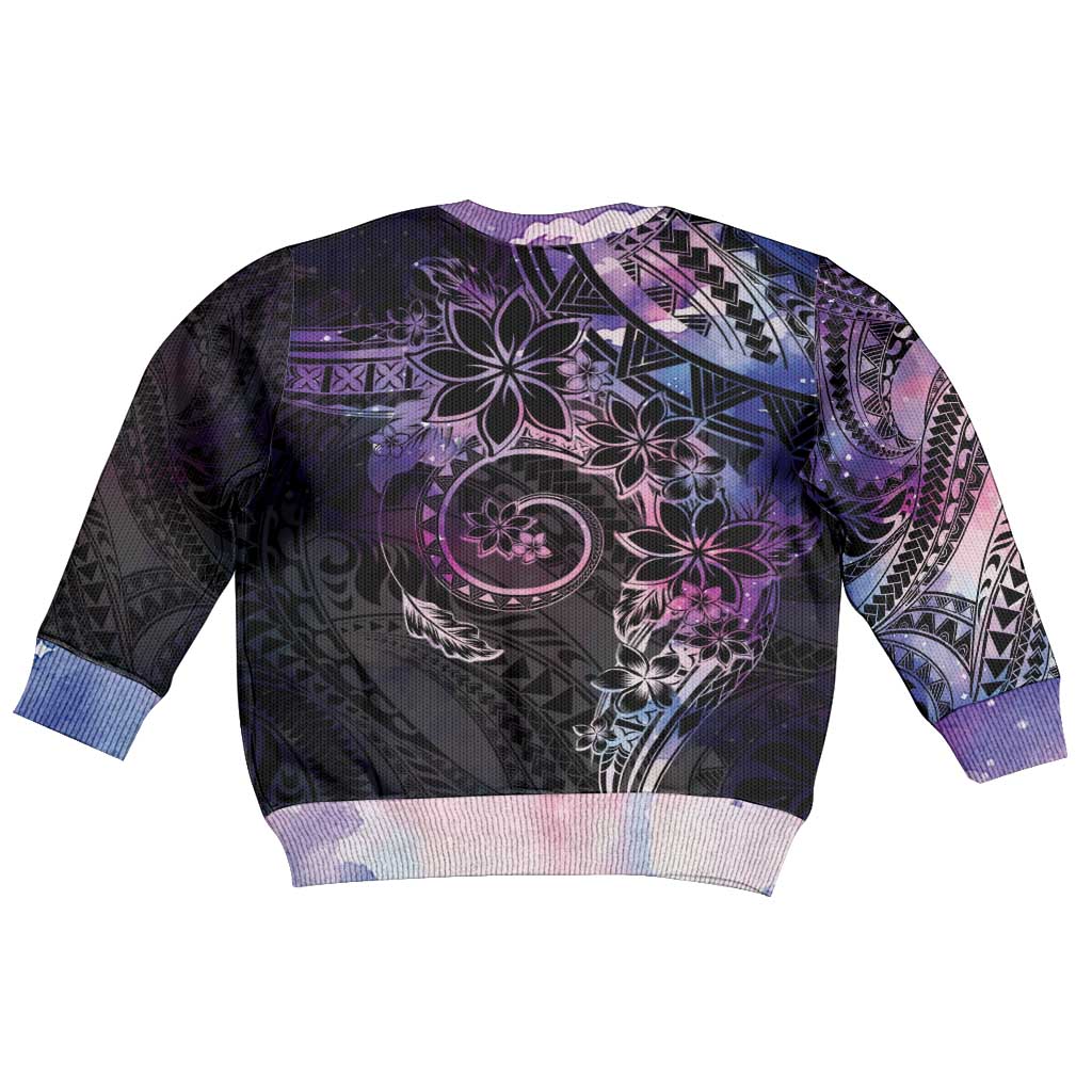 Polynesian Sunset Plumeria Kid Ugly Christmas Sweater Galaxy Polynesian Tattoo