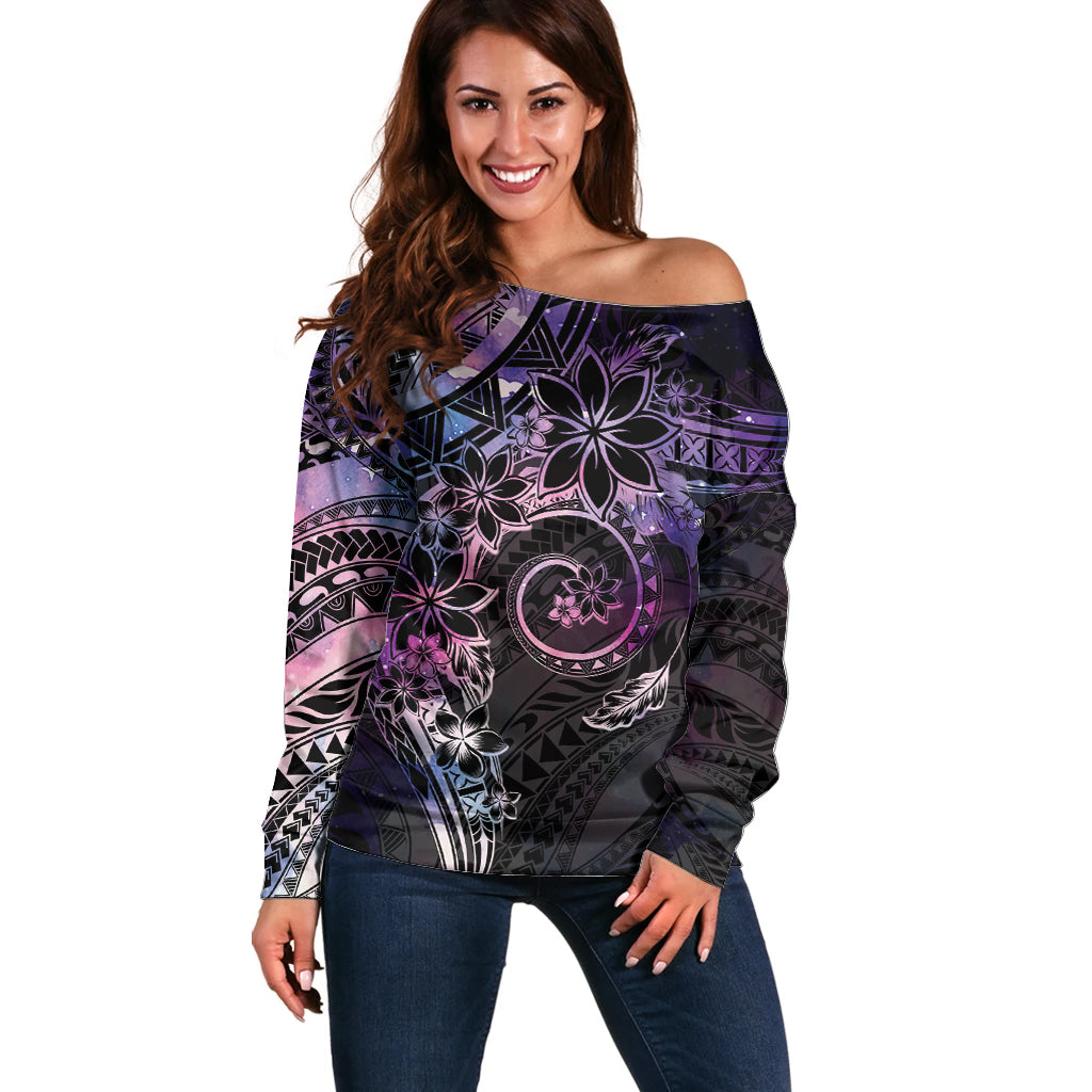 Polynesian Sunset Plumeria Off Shoulder Sweater Galaxy Polynesian Tattoo