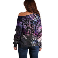 Polynesian Sunset Plumeria Off Shoulder Sweater Galaxy Polynesian Tattoo